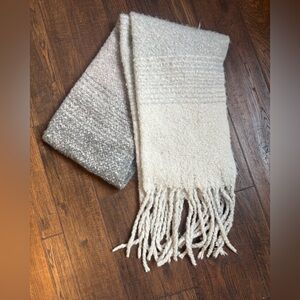 Mer Sea Large Cream and Gray Fringed Blanket Scarf/Wrap